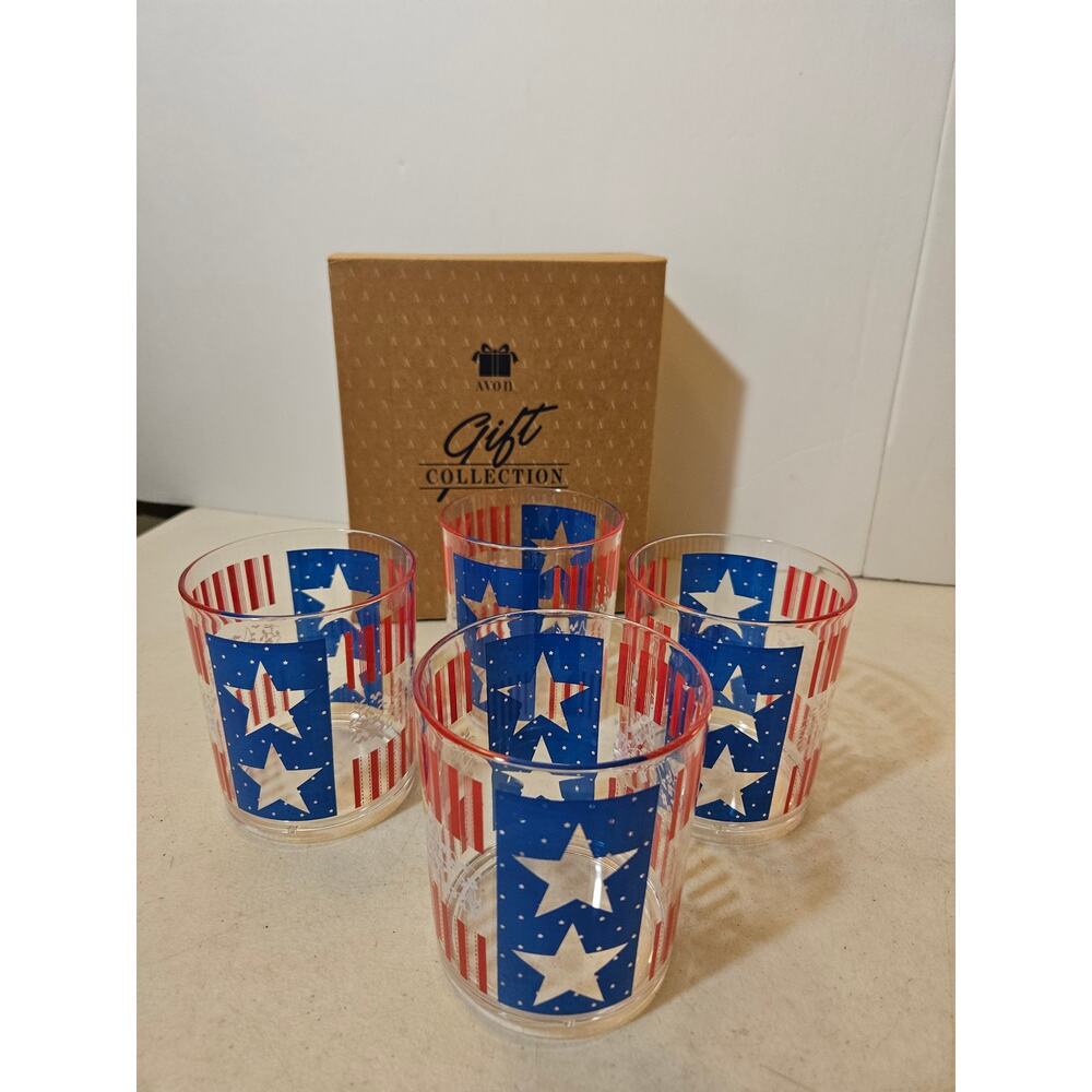 Set of 4 Acrylic 14 oz Stars and Stripes Tumblers by Avon Red White & Blue
